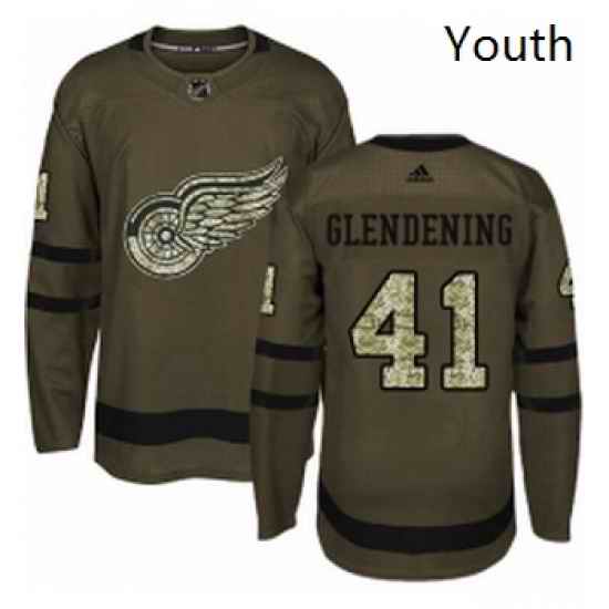 Youth Adidas Detroit Red Wings 41 Luke Glendening Authentic Green Salute to Service NHL Jersey